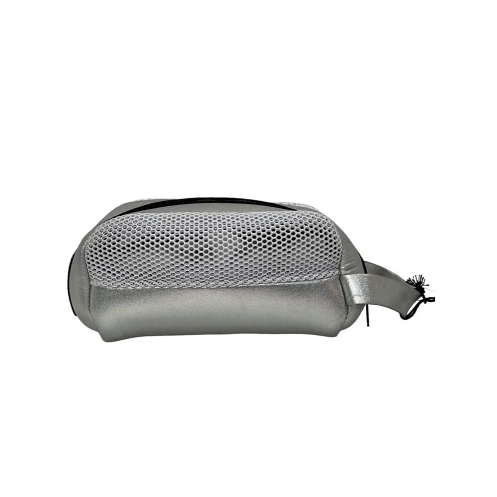 Ah-Dorned Sport New York Travel Make Up Bag Metallic Silver Zip Close Vacation